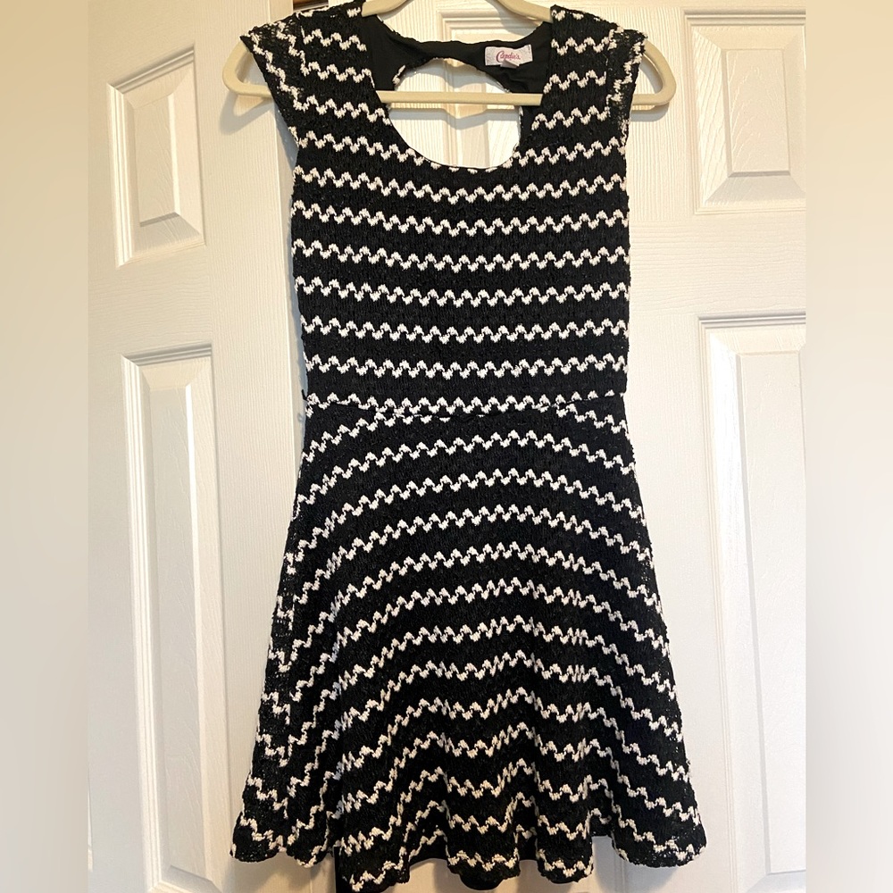 Candie’s Black and White Skater Dress Crocket with Keyhole Back